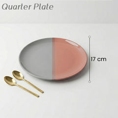 Grey Pink Ceramic Quarter Plates - Set of 4