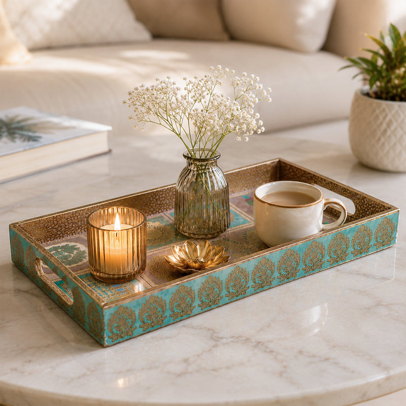 Mughal Heritage Wooden Serving Tray Set of 3