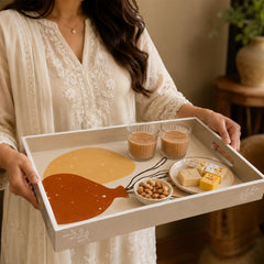 Ivory Amber Botanica Wooden Serving Tray Set of 3