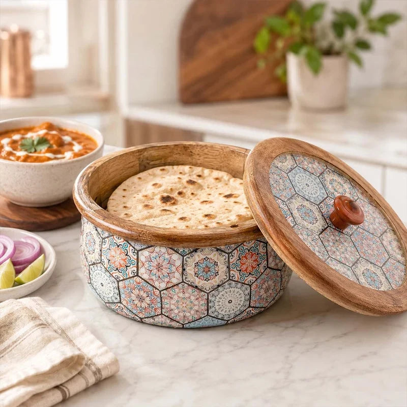 Medina Mango Wood Roti Casserole with Lid | 1600ML