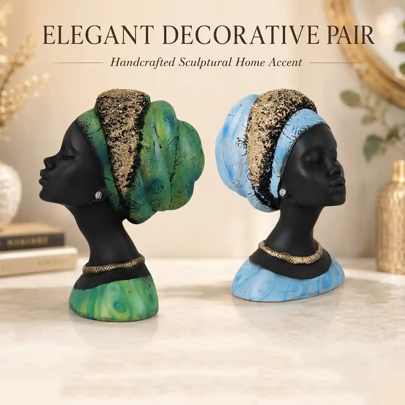 Regal Noir & Gold Sculptural Bust Duo