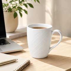White Check Ceramic Coffee Mugs Set of 6