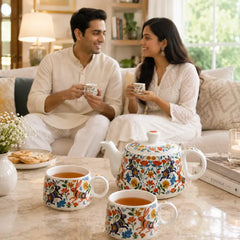 Bunny Floret Morning Tea Set: 1000ML Teapot & 6 Cups (150ML)