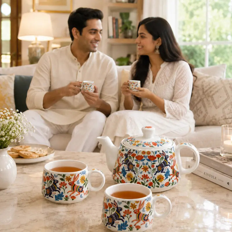 Bunny Floret Morning Tea Set: 1000ML Teapot & 6 Cups (150ML)