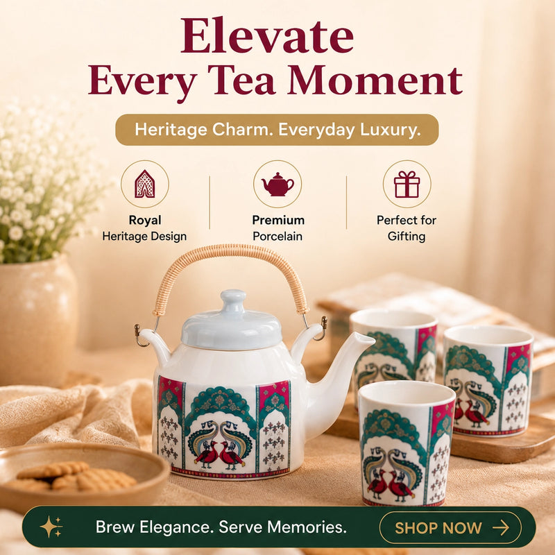 Peagal Glass Ceramic Tea Set with Kettle (6 Cups & 1 Kettle)