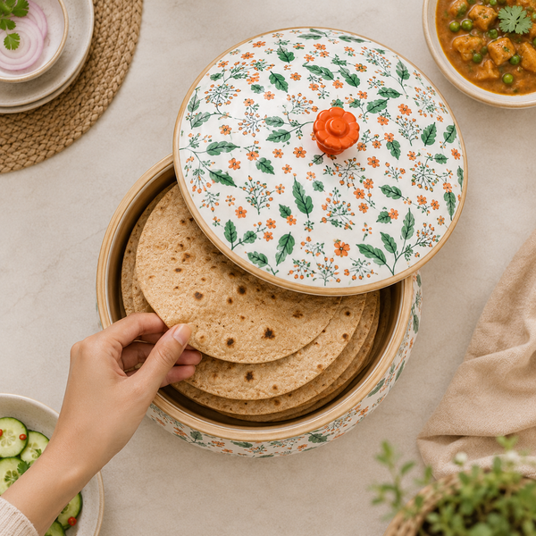 Floriva Mango Wood Roti Casserole with Lid | Handcrafted Chapati Box | 1800ML