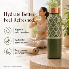 Sage Lattice Copper Water Bottle | Handcrafted Damask Design | 900ml