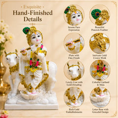 Krishna Idol: Premium White & Gold Spiritual Decor