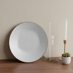 White Matte Brown Ceramic Dinner Plate Set of 2