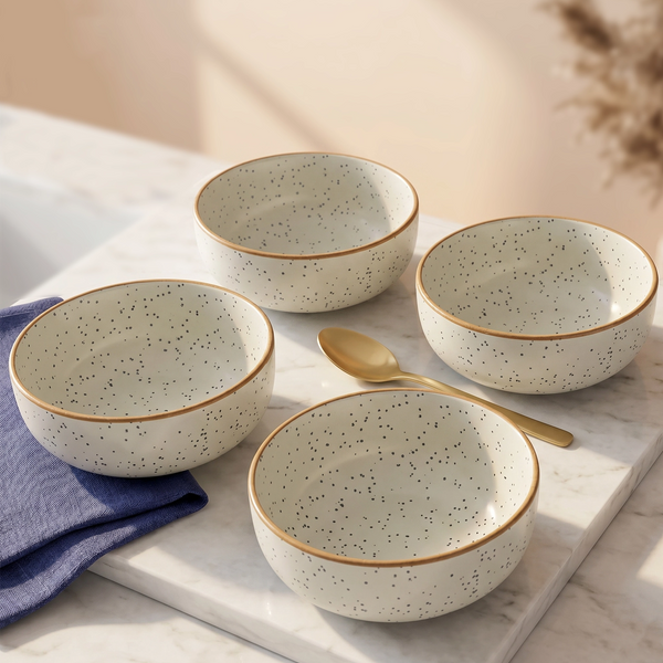 White Matte Brown Ceramic Bowl Set Of 4