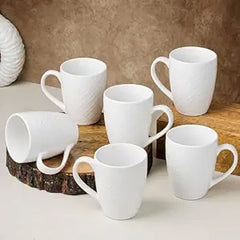 White Check Ceramic Coffee Mugs Set of 6