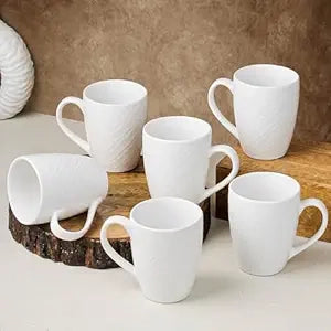 White Check Ceramic Coffee Mugs Set of 6