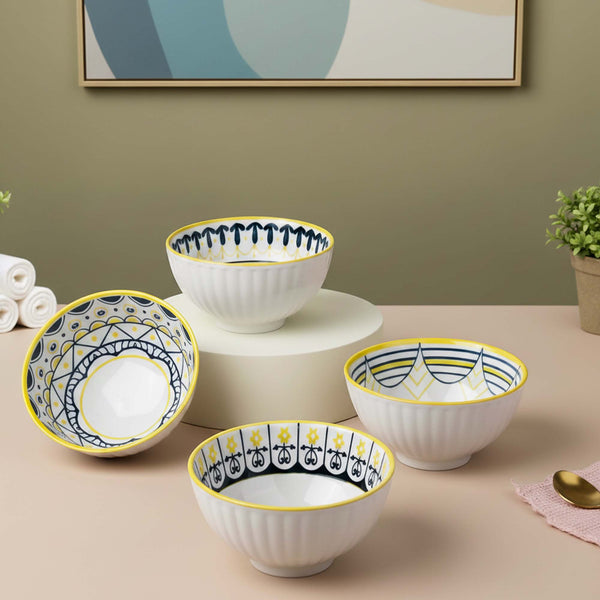 Yellow Floret Ceramic Bowl Set of 4 - 300ml