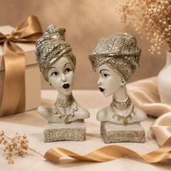 Artistic Ethnic Silver Lady Sculptural Bust Pair – Decorative Statues
