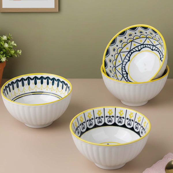 Yellow Floret Ceramic Bowl Set of 4 - 300ml