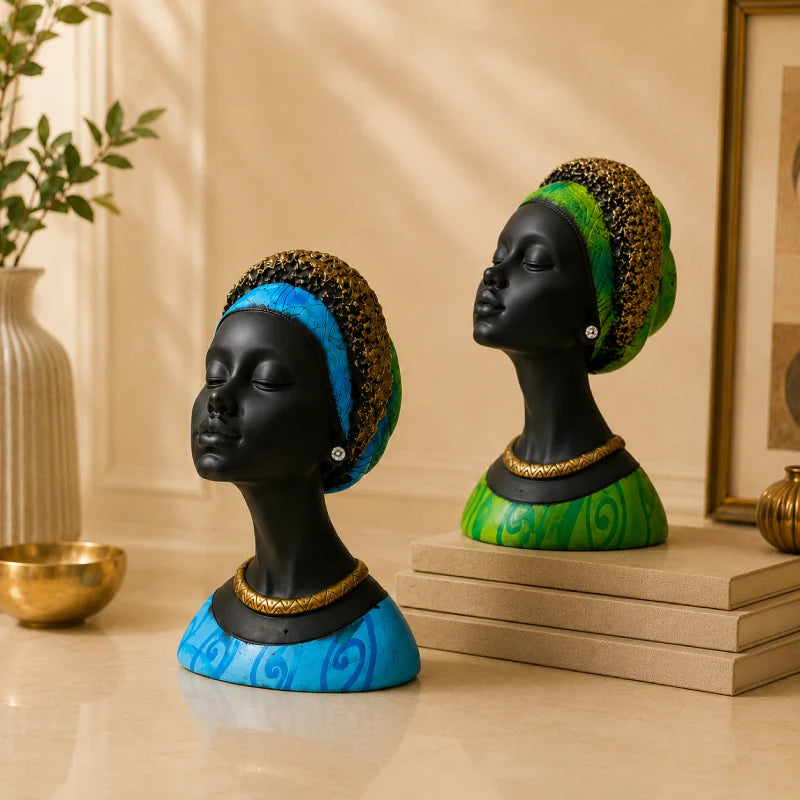 Regal Noir & Gold Sculptural Bust Duo