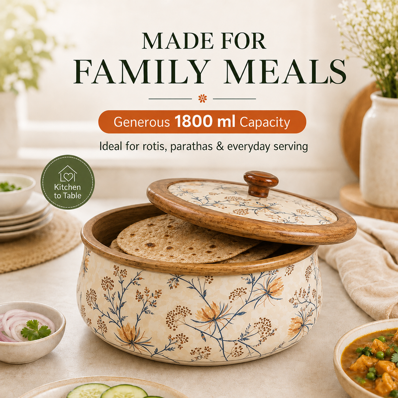 Medina Mango Wood Roti Casserole with Lid | 1600ML