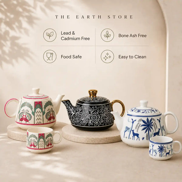 Blue Fish Ceramic Tea Cup Set of 6, 150 ML