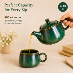 Green Glaze Ceramic Tea Set | Kettle & 2 Cups (400ml)
