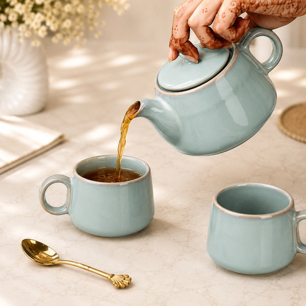 Grey Glaze Ceramic Tea Set | Kettle & 2 Cups (400ml)