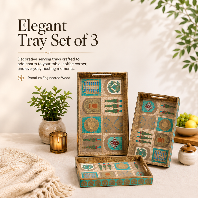 Mughal Heritage Wooden Serving Tray Set of 3