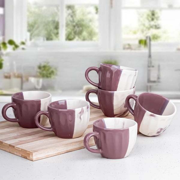 DT Magenta Italian Ceramic Tea Cup Set of 6, 160ML