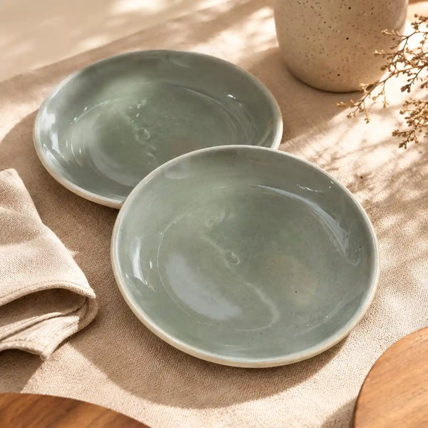 Organic Green Ceramic Quarter Plates - Set of 4