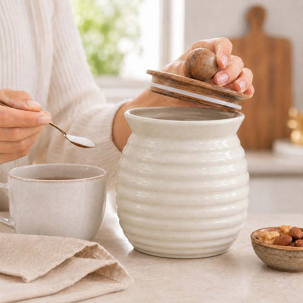 The Earth Store Cream Ring Ceramic Pickle Jar Set of 2 (750ML) – Airtight Kitchen Storage
