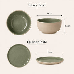 Organic Green Ceramic Dinner Set - 21 Pieces with Serving Bowls