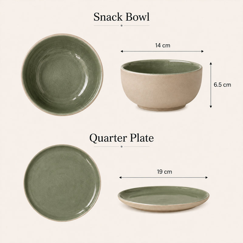 Organic Green Ceramic Dinner Set - 21 Pieces with Serving Bowls