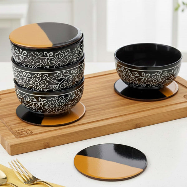 Black Artvine Ceramic Snack Bowl Set of 4 – 500ML with Lid