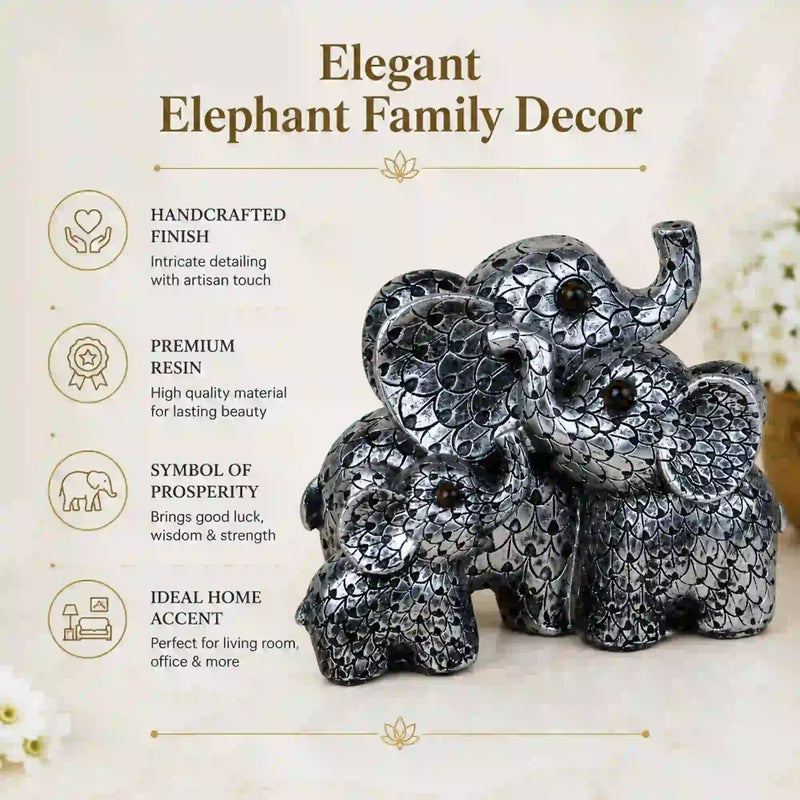 Elegant Antique Silver Elephant Family Sculpture