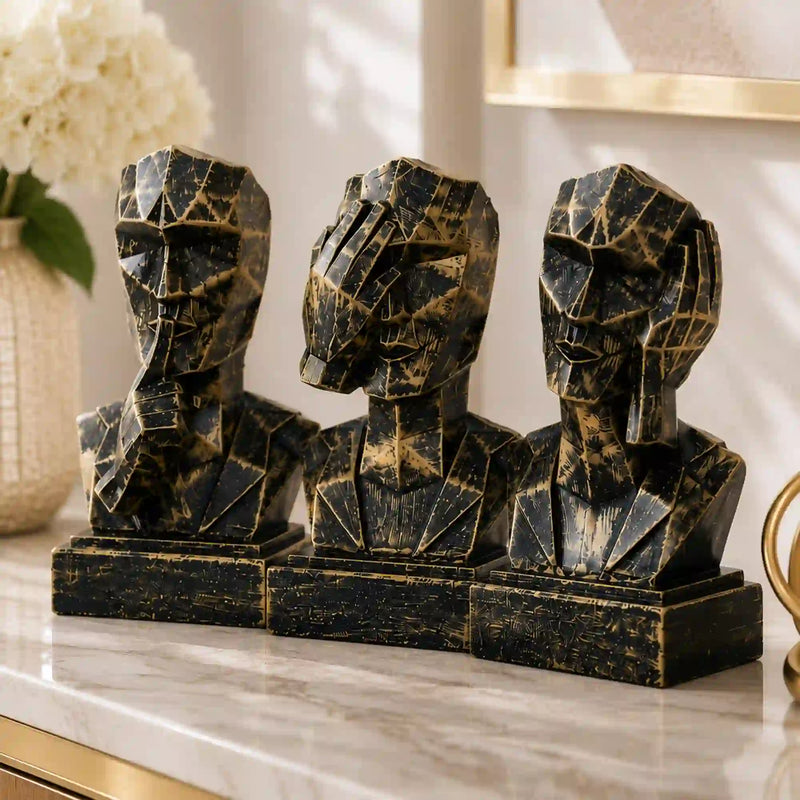 Geometric Mindful Thinker Sculpture Trio