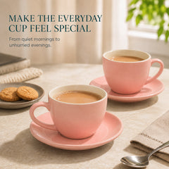 Solid Peach Ceramic Cappuccino Cup & Saucer Set of 4