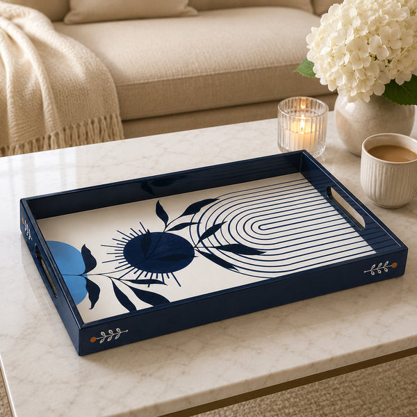 Indigo Botanica Wooden Serving Tray Set of 3