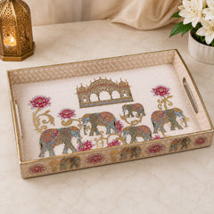 Regal Elephant Wooden Serving Tray Set of 3