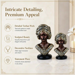 Majestic Bronze & Blue Sculptural Bust Pair (Set of 2)