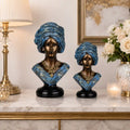 Majestic Bronze & Blue Sculptural Bust Pair (Set of 2)
