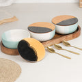 TT Green Matte Ceramic Bowl Serving Set 3 Bowls, 1 Tray, 3 Spoon and 3 Coaster