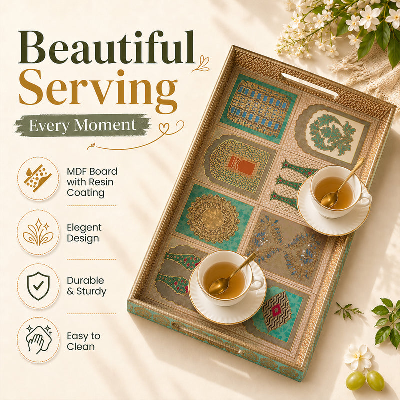 Mughal Heritage Wooden Serving Tray Set of 3