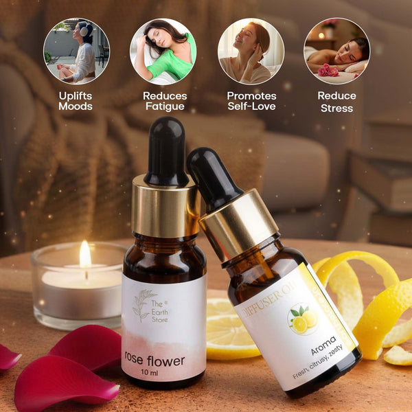 Lemon Dew & Rose Aroma Diffuser Oil Set (10ml Each) – Energizing Floral Duo