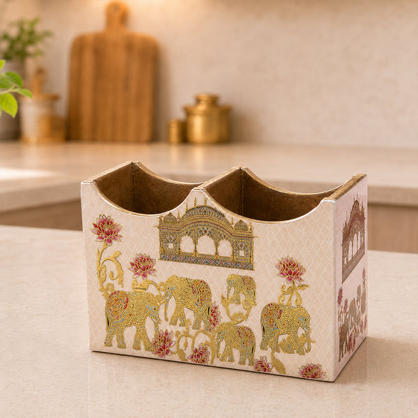 Regal Elephant Wooden 2-Section Cutlery Holder