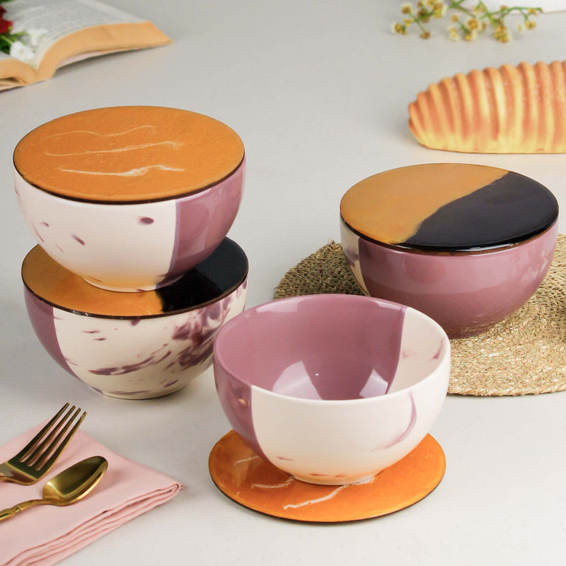 Magenta Italian Ceramic Bowl Set of 4 – 580ML with Lid