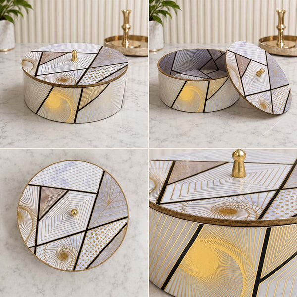 Geometric Elegance Wooden Casserole with Lid - 1800 ml