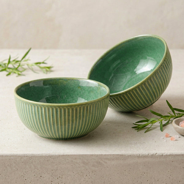 Glam Green Ceramic Serving Bowl Set of 2