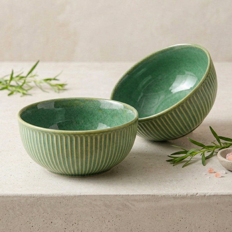 Glam Green Ceramic Serving Bowl Set of 2