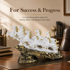 Majestic White & Gold Galloping 7 Horse Sculpture
