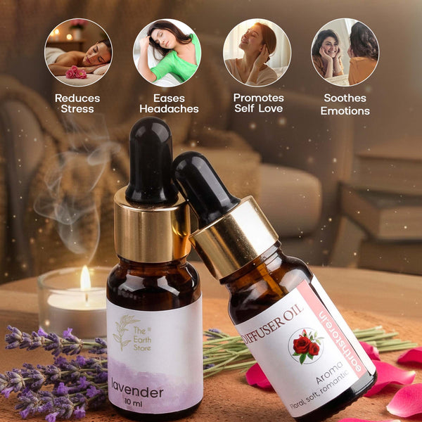 Lavender & Rose Aroma Diffuser Oil Set (10ml Each) – Soothing Floral Harmony