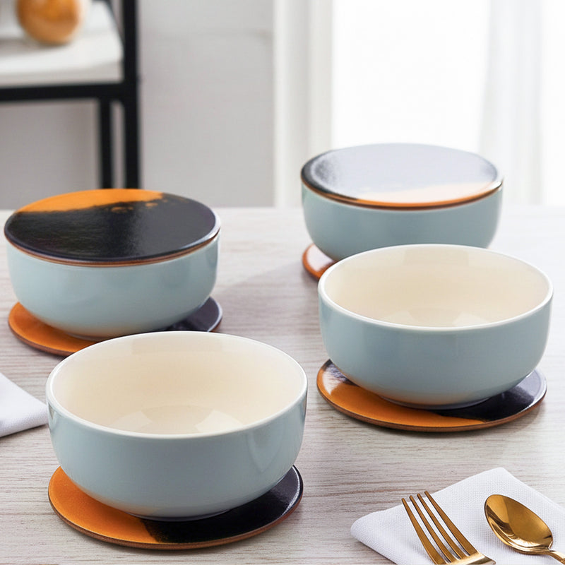 Grey Mellow Ceramic Bowl Set of 4 – 450ML with Lid