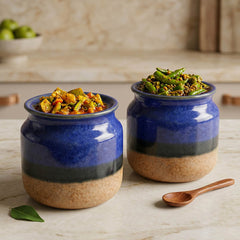 Rustic Blue Ceramic Jar Set of 2 (800ML) kitchen storage containers